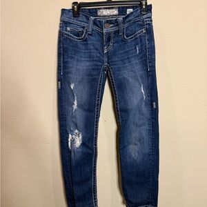 BKE Stella Dark Blue Distressed Ankle Jeans
